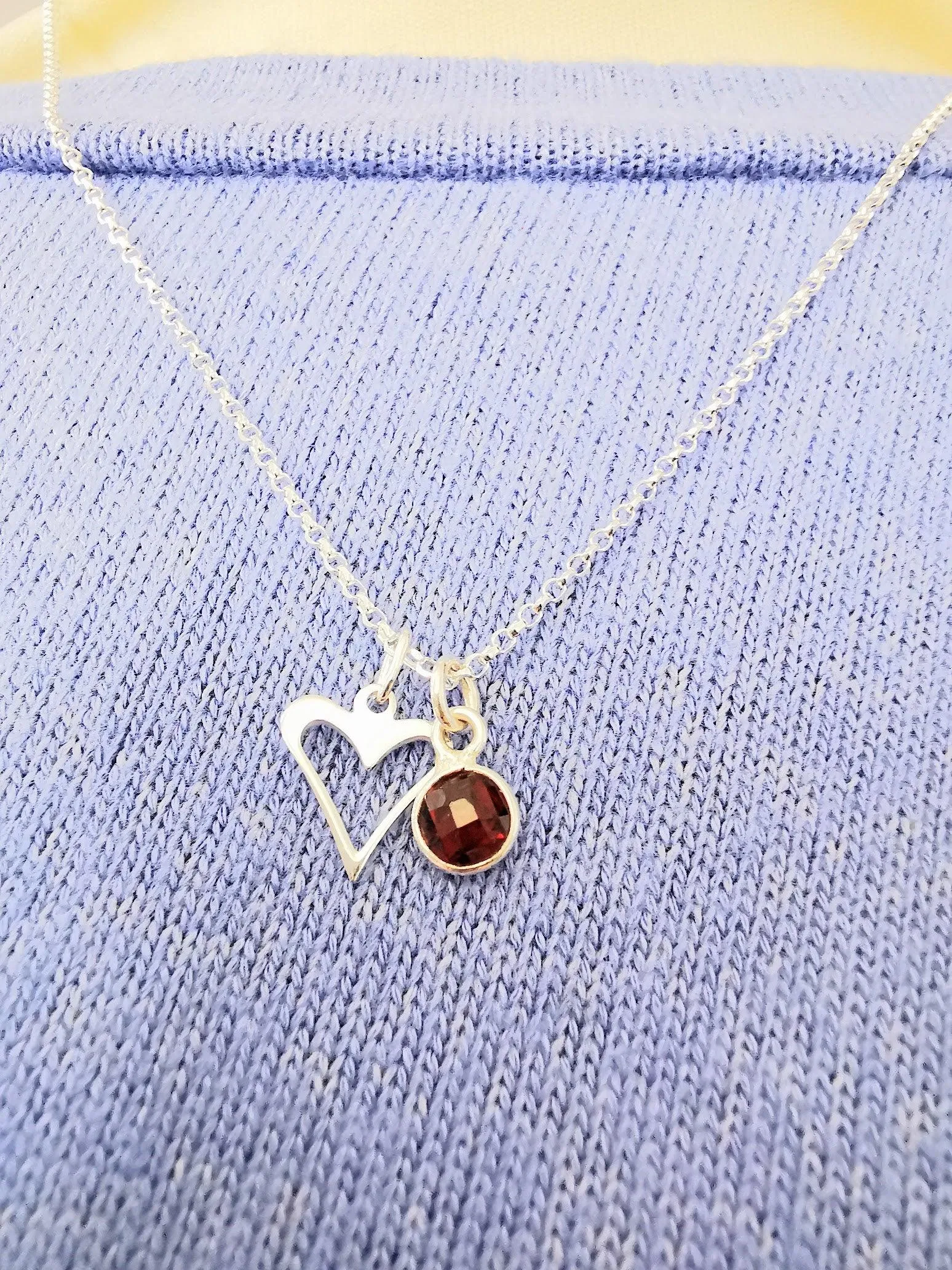 Sterling Silver Open Heart and Gemstone Necklace