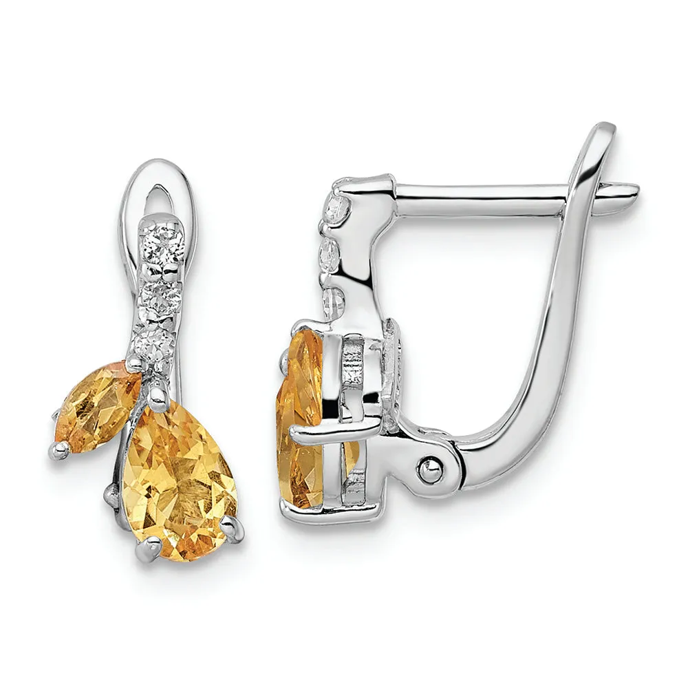 Sterling Silver RH-plated 1.81t.w. Citrine/White Topaz Hinged Earring