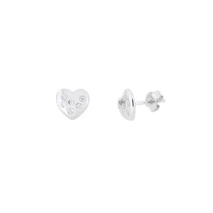 Sterling Silver Scattered Stones Heart Stud Earrings