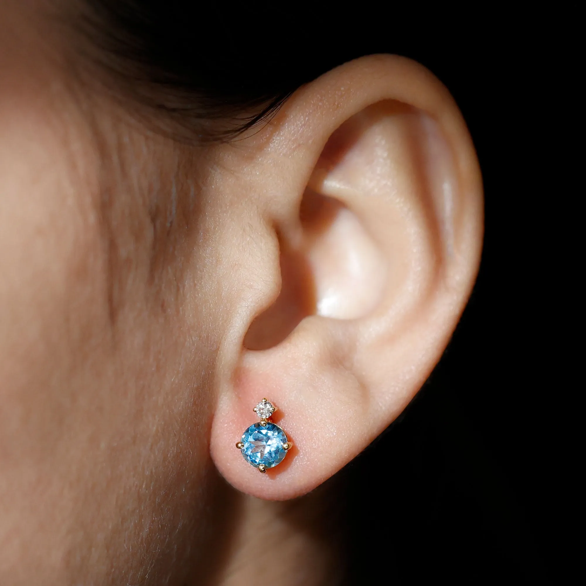 Swiss Blue Topaz Solitaire Stud Earrings with Moissanite