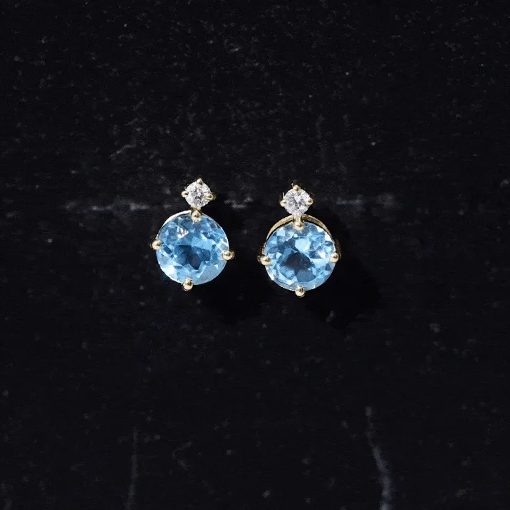 Swiss Blue Topaz Solitaire Stud Earrings with Moissanite