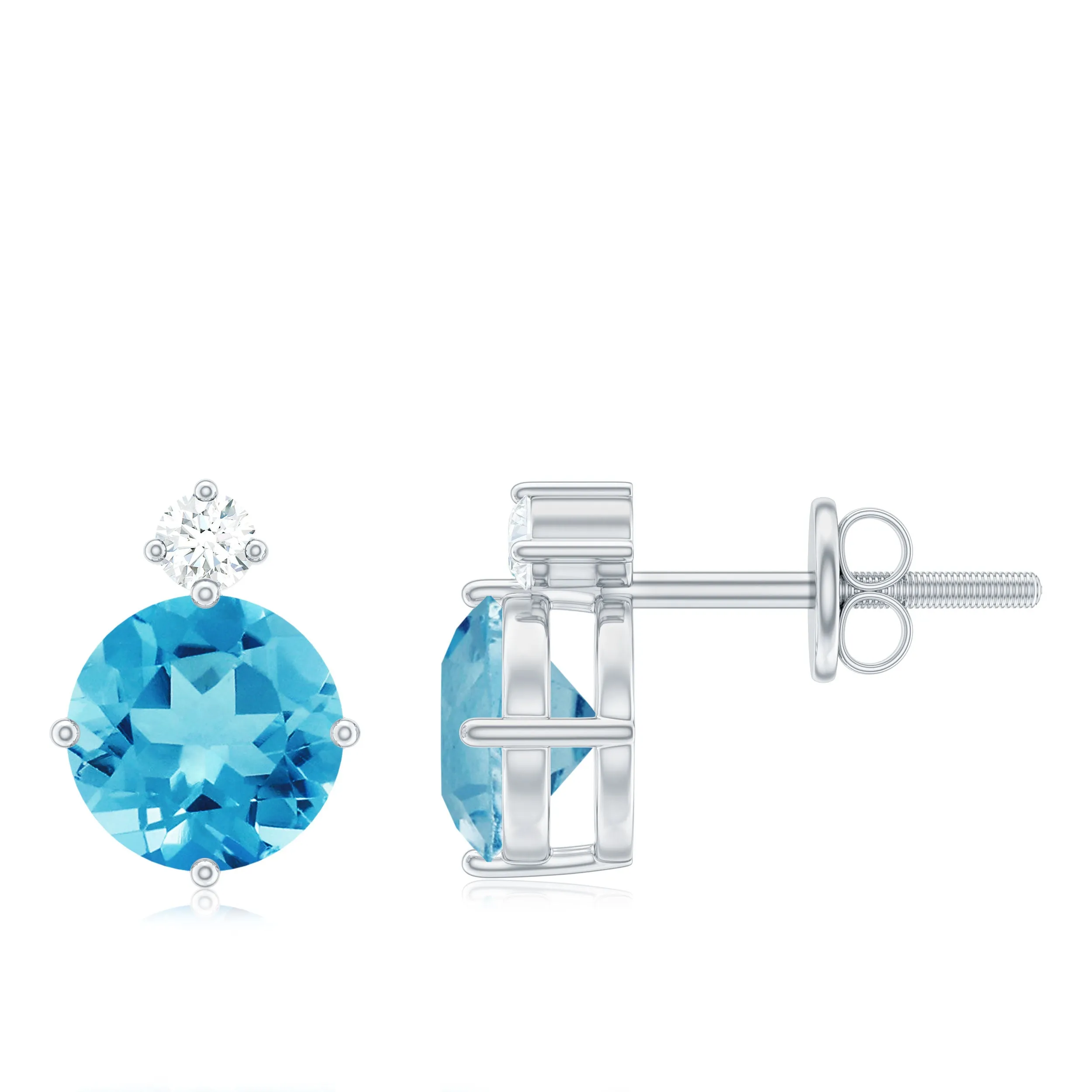 Swiss Blue Topaz Solitaire Stud Earrings with Moissanite