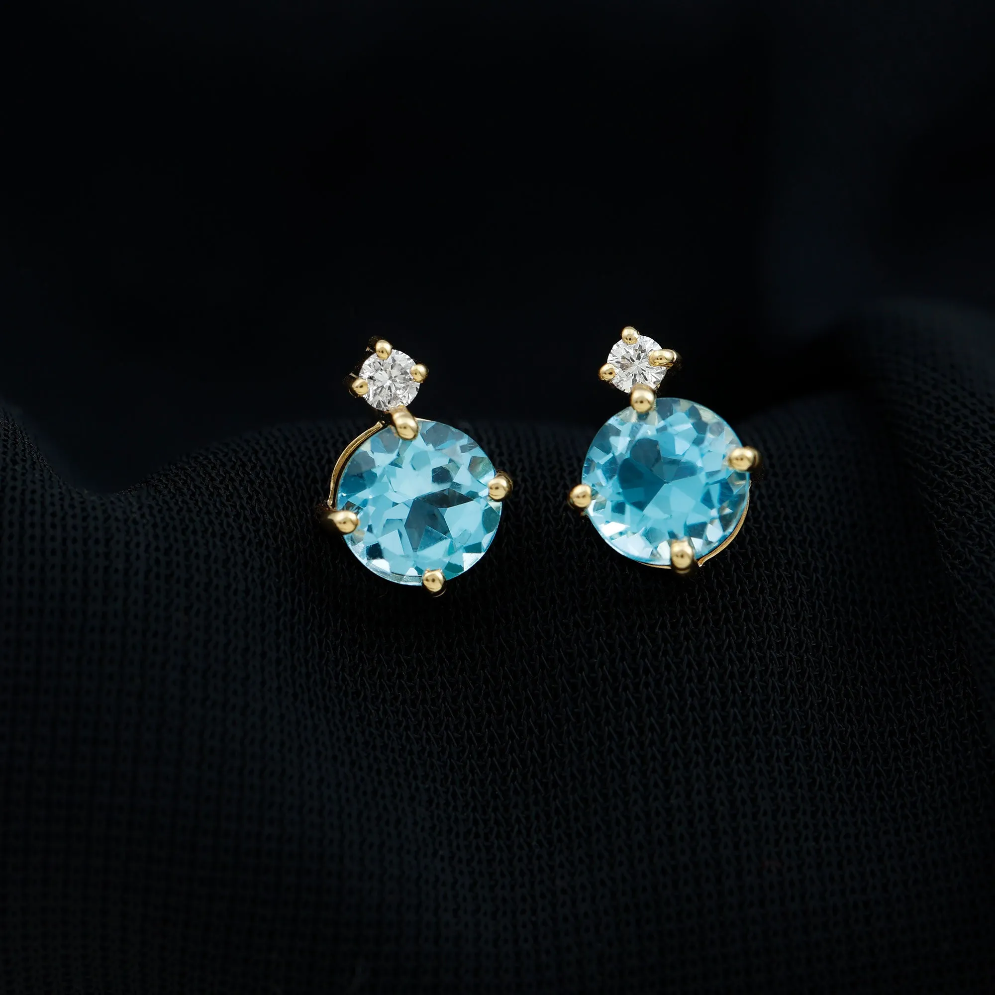 Swiss Blue Topaz Solitaire Stud Earrings with Moissanite