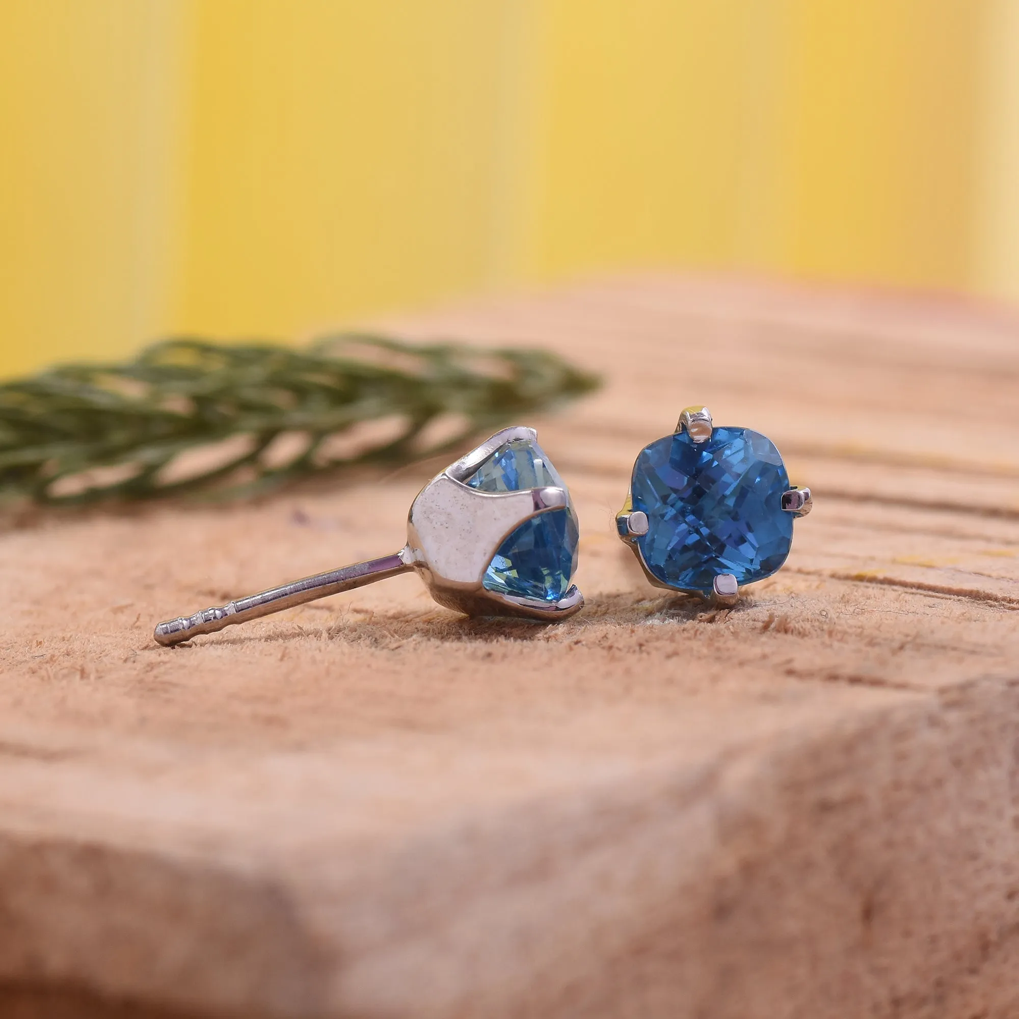 Swiss Blue Topaz Studs Earrings