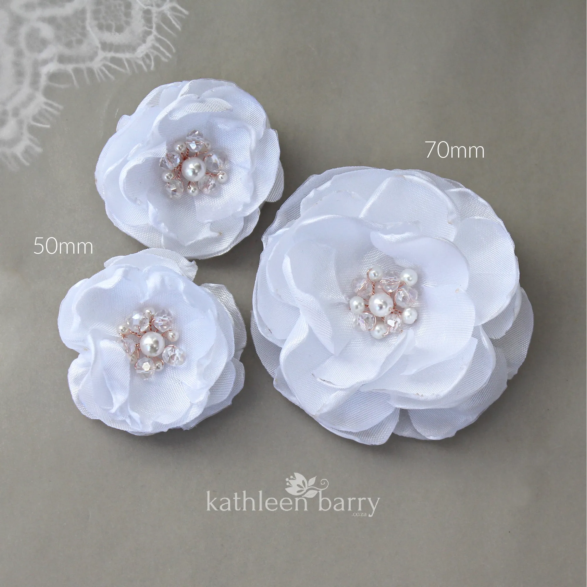 Taffeta Hair flower white, ivory or nude/blush - silver, gold or rose gold with dual purpose, hair clip/ brooch