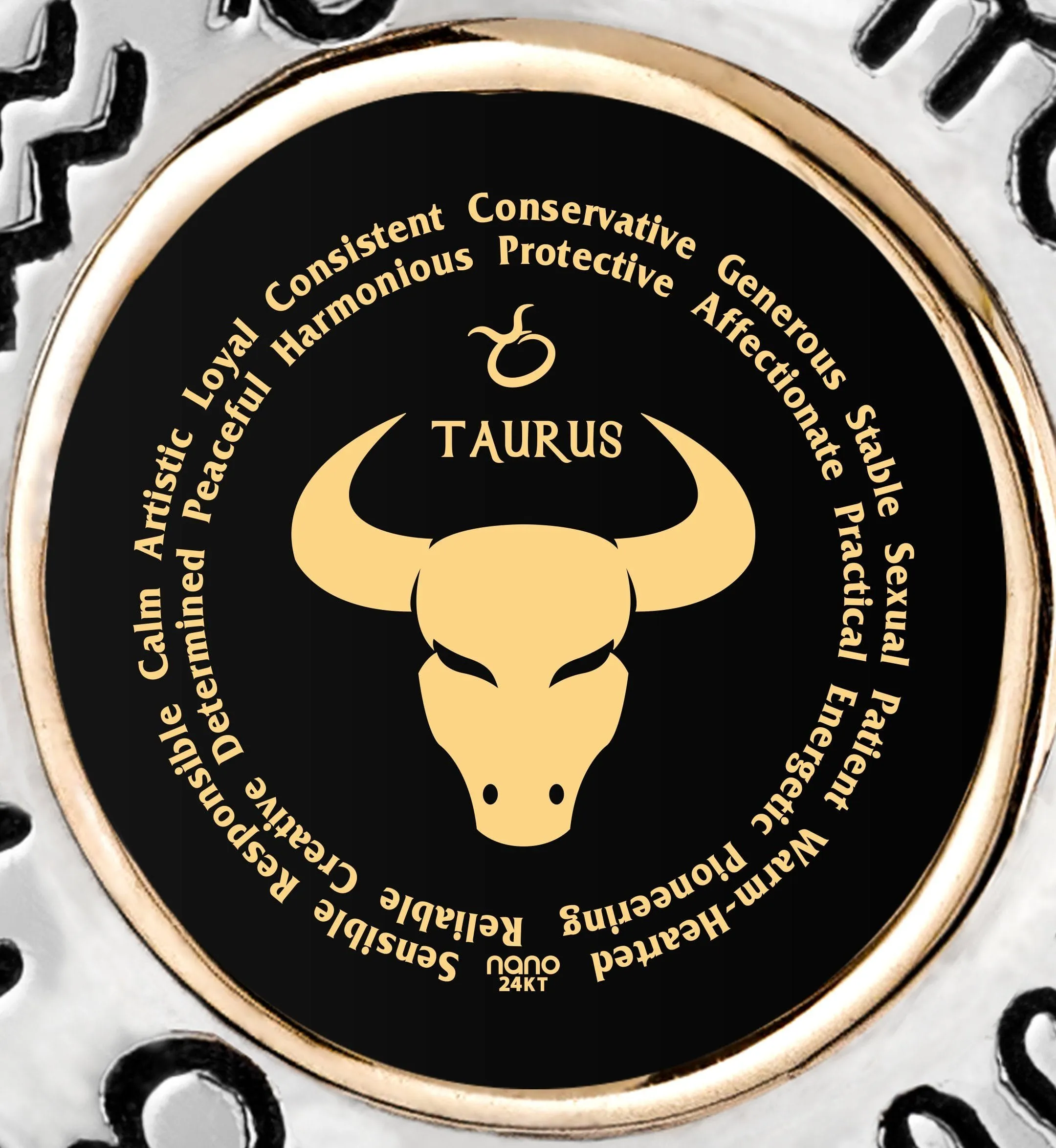 Taurus Sign, 925 Sterling Silver with 14K Gold Necklace, Onyx