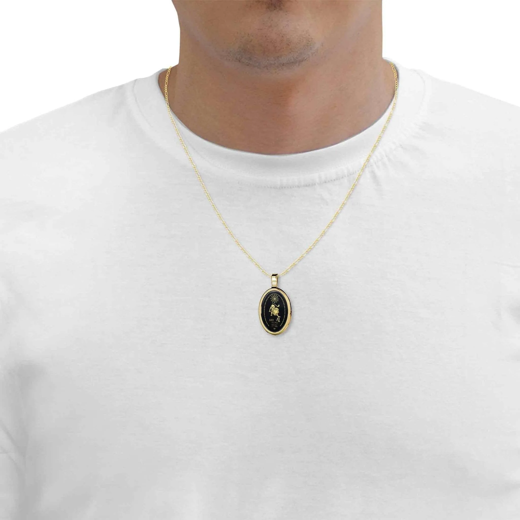 The World of Leo, Sterling Silver Gold Plated (Vermeil) Necklace, Onyx