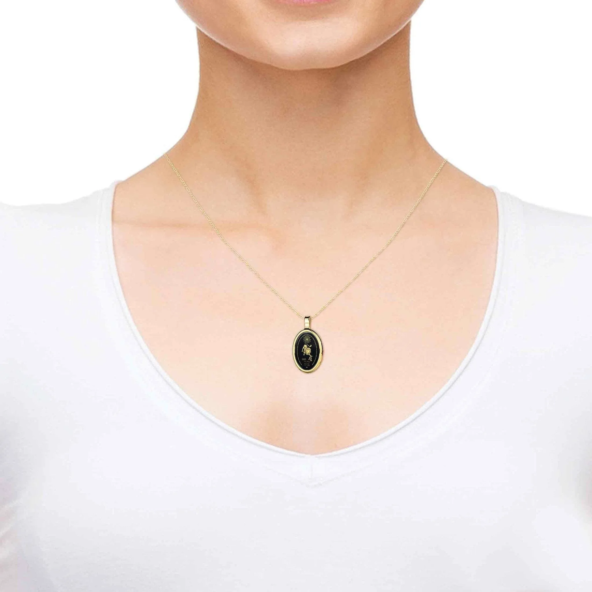 The World of Leo, Sterling Silver Gold Plated (Vermeil) Necklace, Onyx