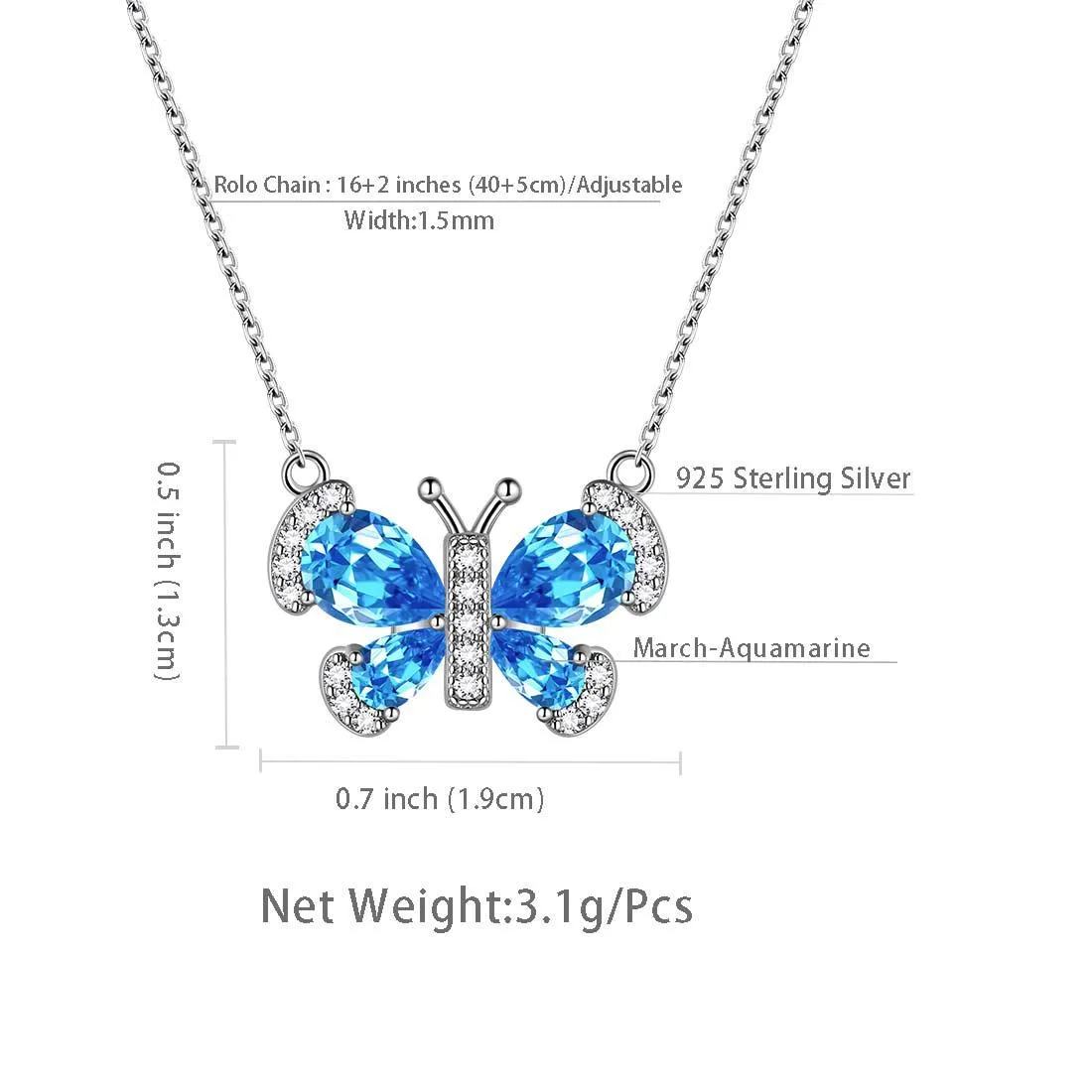 Tokyo Mart Butterfly Necklace Birthstone March Aquamarine Pendant Women Girls Jewelry Birthday Gift