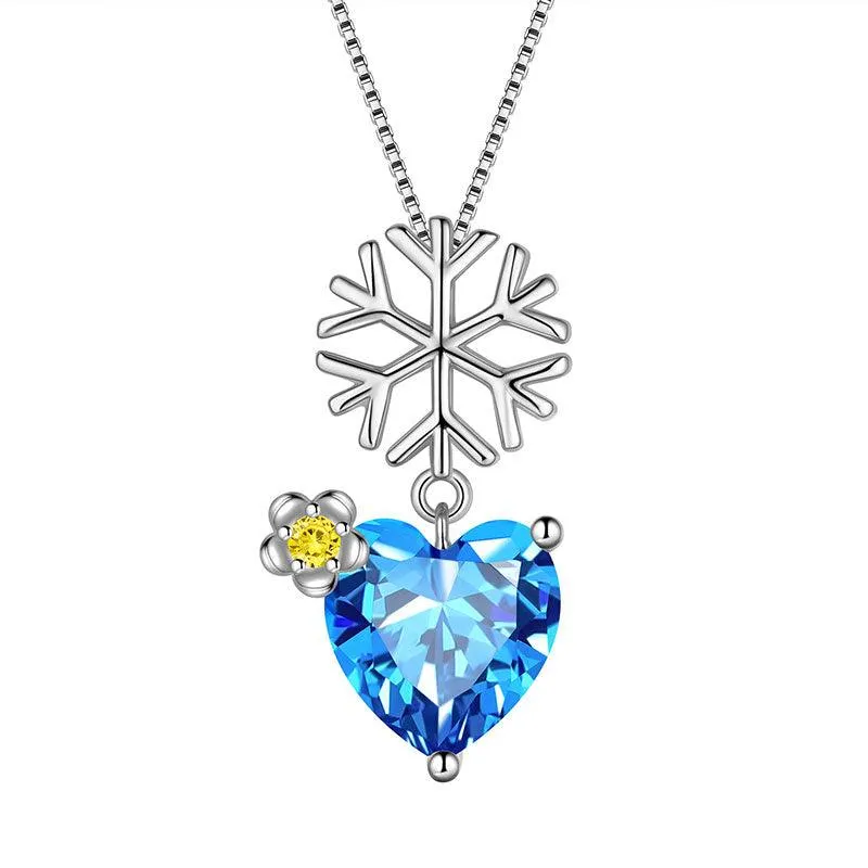 Tokyo Mart Christmas Snowflake Heart Pendant Necklace Jewelry Women Girls Christmas Gift Sterling Silver