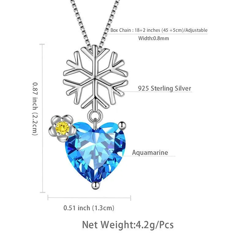 Tokyo Mart Christmas Snowflake Heart Pendant Necklace Jewelry Women Girls Christmas Gift Sterling Silver