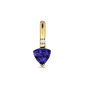 Trillion Tanzanite and Round Brilliant Diamond Pendant Necklace in 14k Yellow Gold