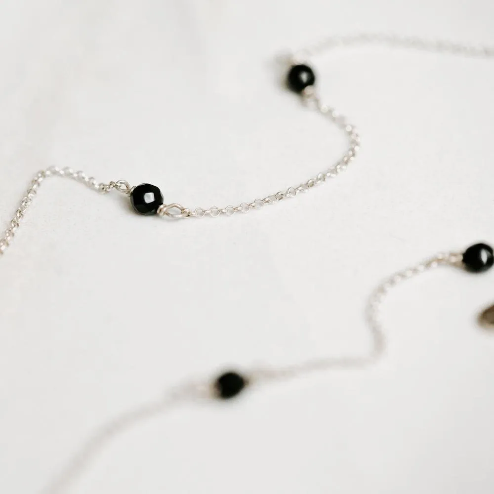 True Clarity Tie Necklace with Natural Black Onyx and Sterling Silver