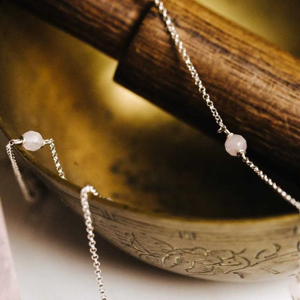 True Clarity Tie Silver Necklace with Natural Rose Quartz and Sterling Silver