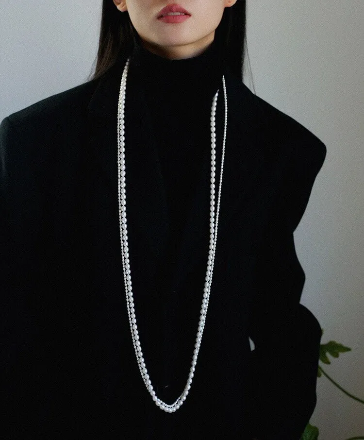 Two-layer Large and Small Pearl Long Necklaces