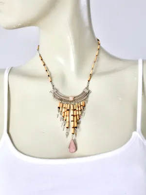 vintage filigree hippie necklace with pink stone