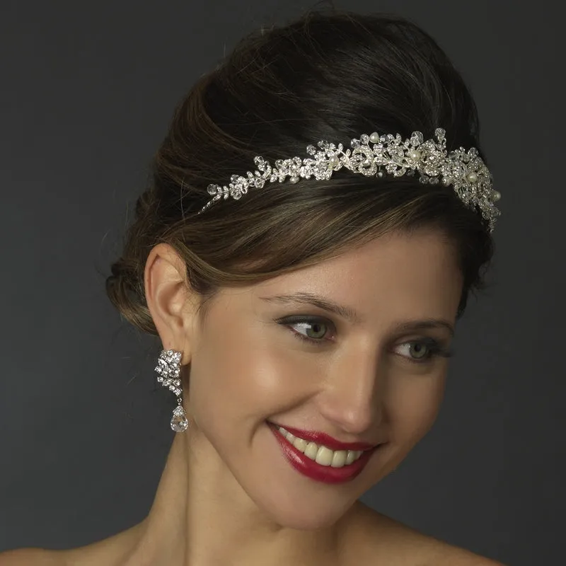 Vintage Inspired Crystal Encrusted Floral Rose Bridal Headpiece Tiara