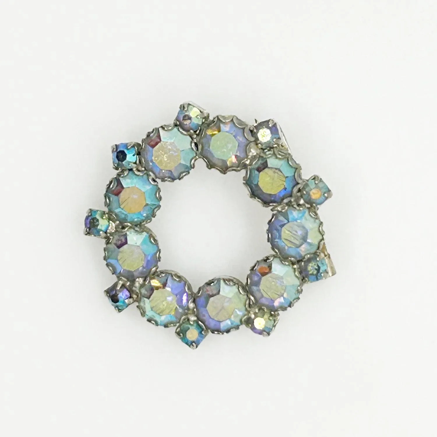 Vintage Iridescent Blues Circle Brooch