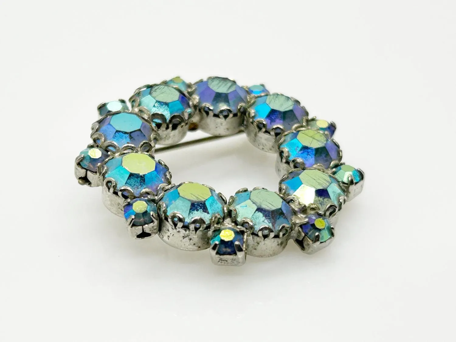 Vintage Iridescent Blues Circle Brooch