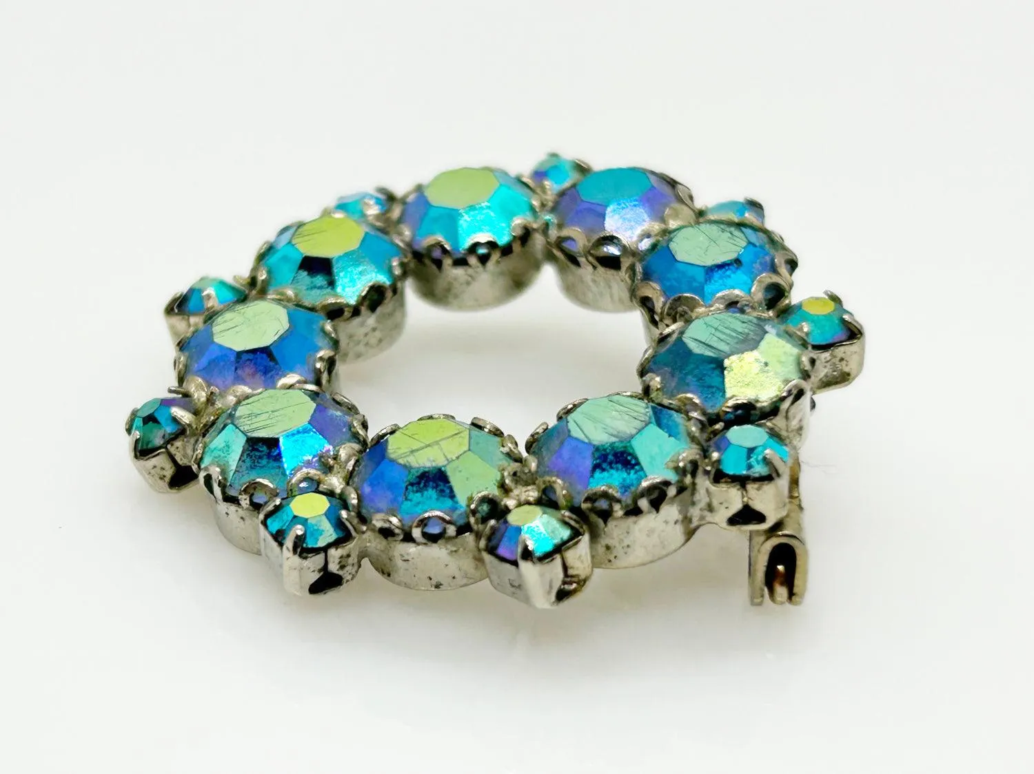 Vintage Iridescent Blues Circle Brooch