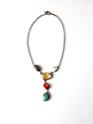 vintage mixed gemstone drop necklace