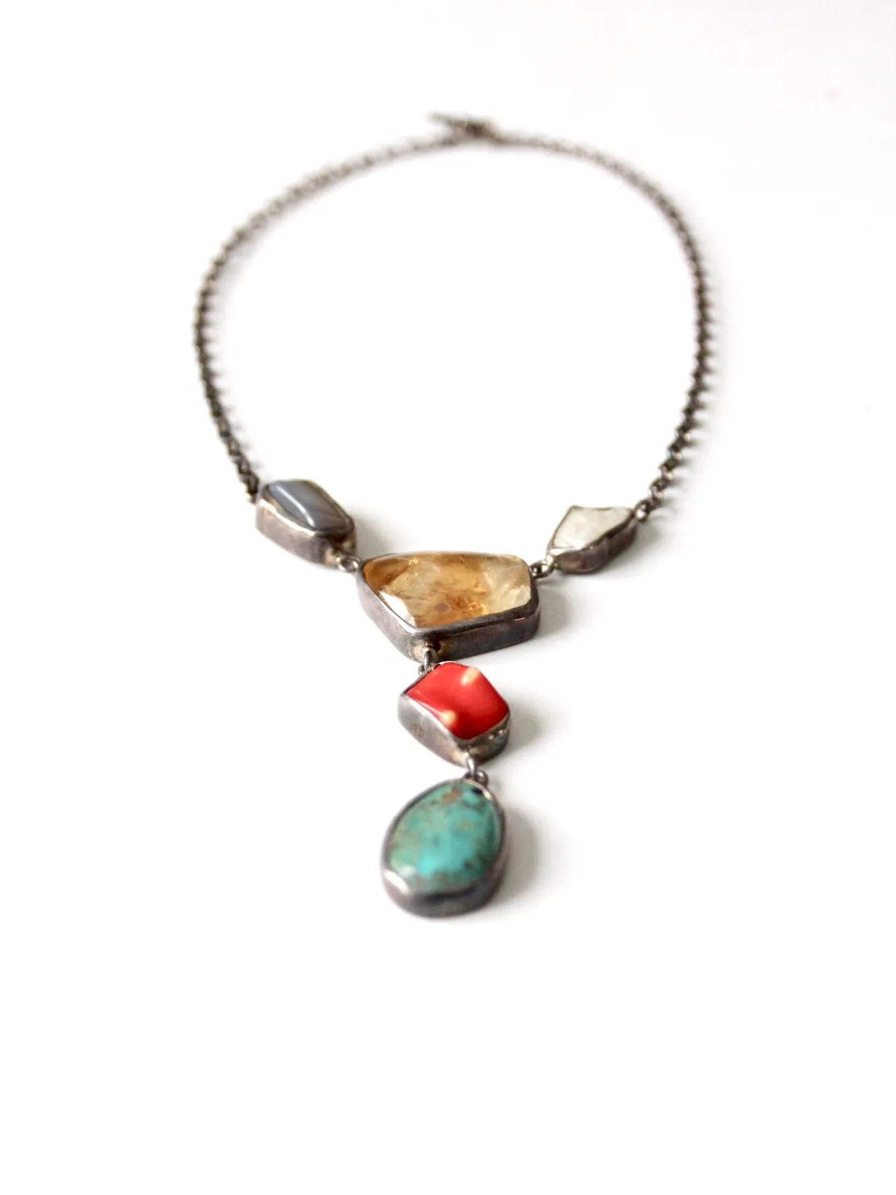 vintage mixed gemstone drop necklace