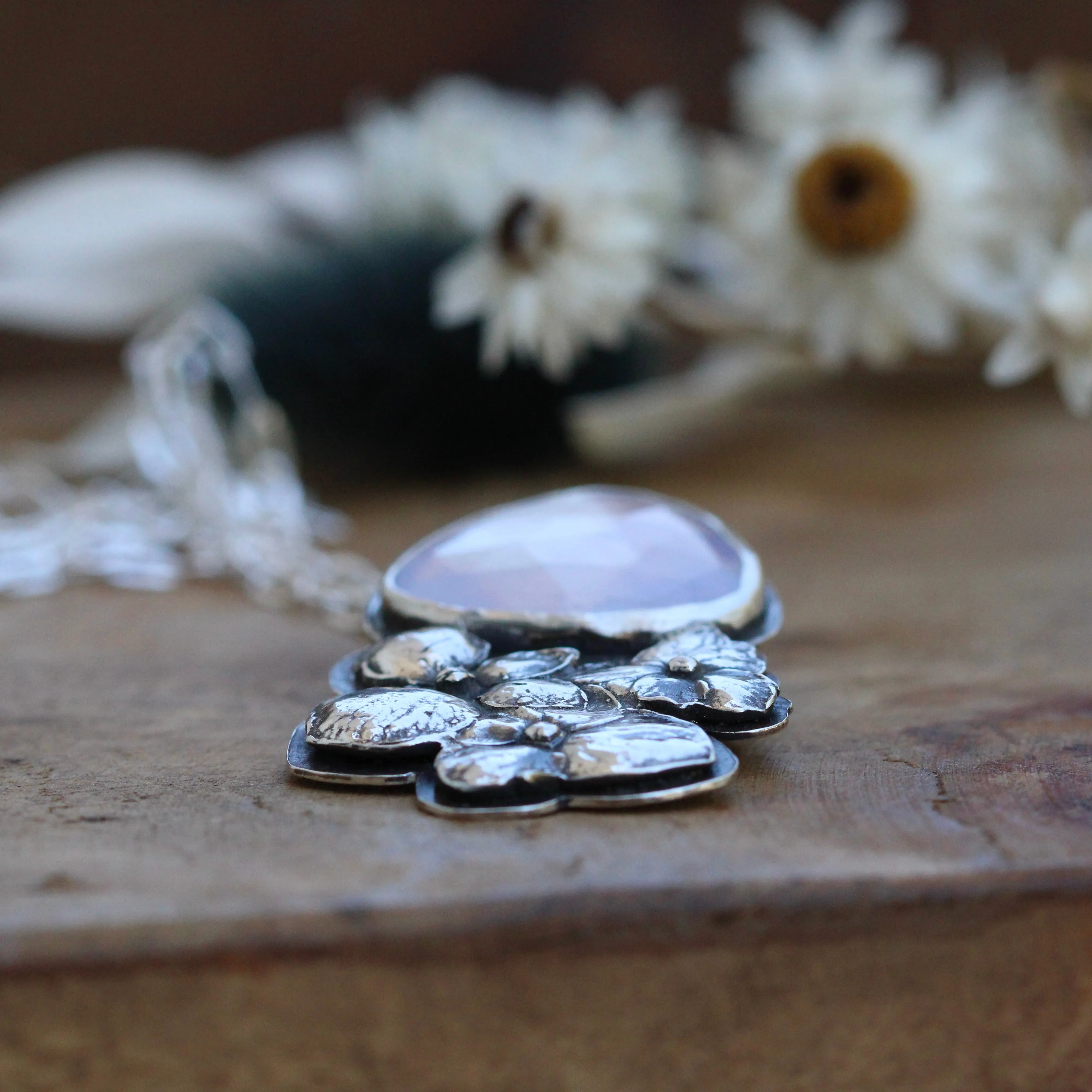 Wildflower wanderings Lilac Quartz and sterling silver Hydrangea necklace