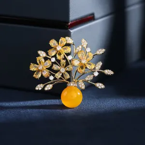 Women's Flower Bouquet Vase Brooch