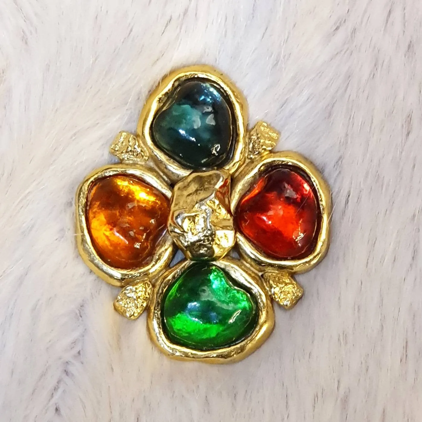 YSL Brooch Vintage Gold Gripoix Multistone Yves Saint Laurent